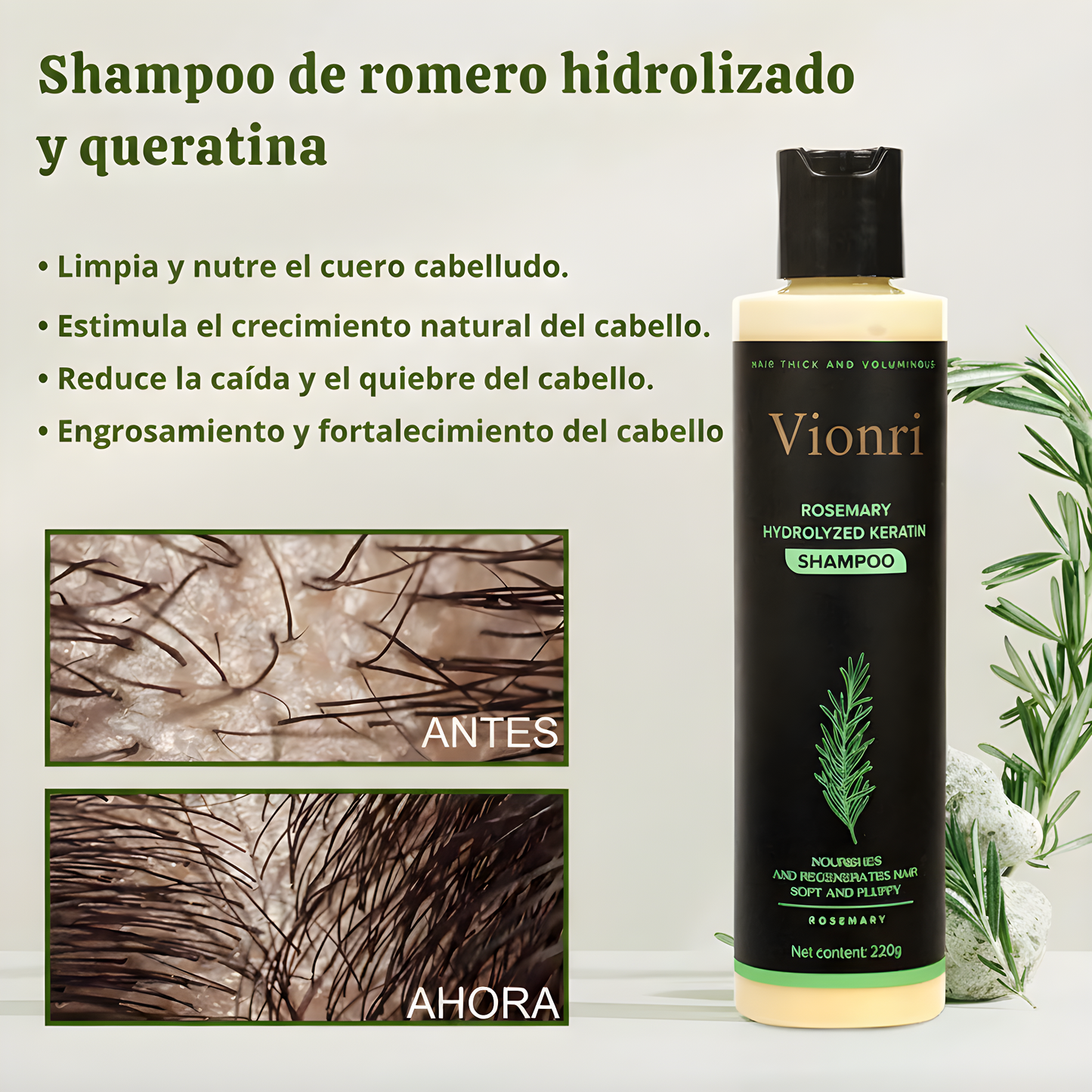 Champú de Romero 100% Orgánico – Estimula el Crecimiento del Cabello